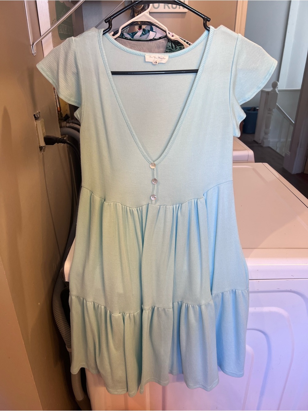 Light Mint Tiered V-Neck Mini Dress